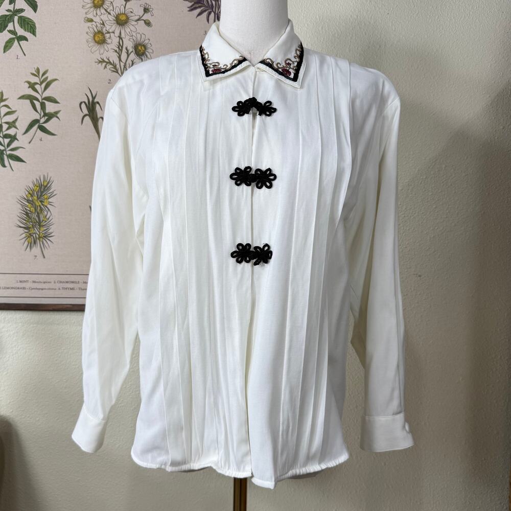 Vintage 80s 90s Embroidered Frog Clasp Shirt Vampire Romantic Goth Victorian S